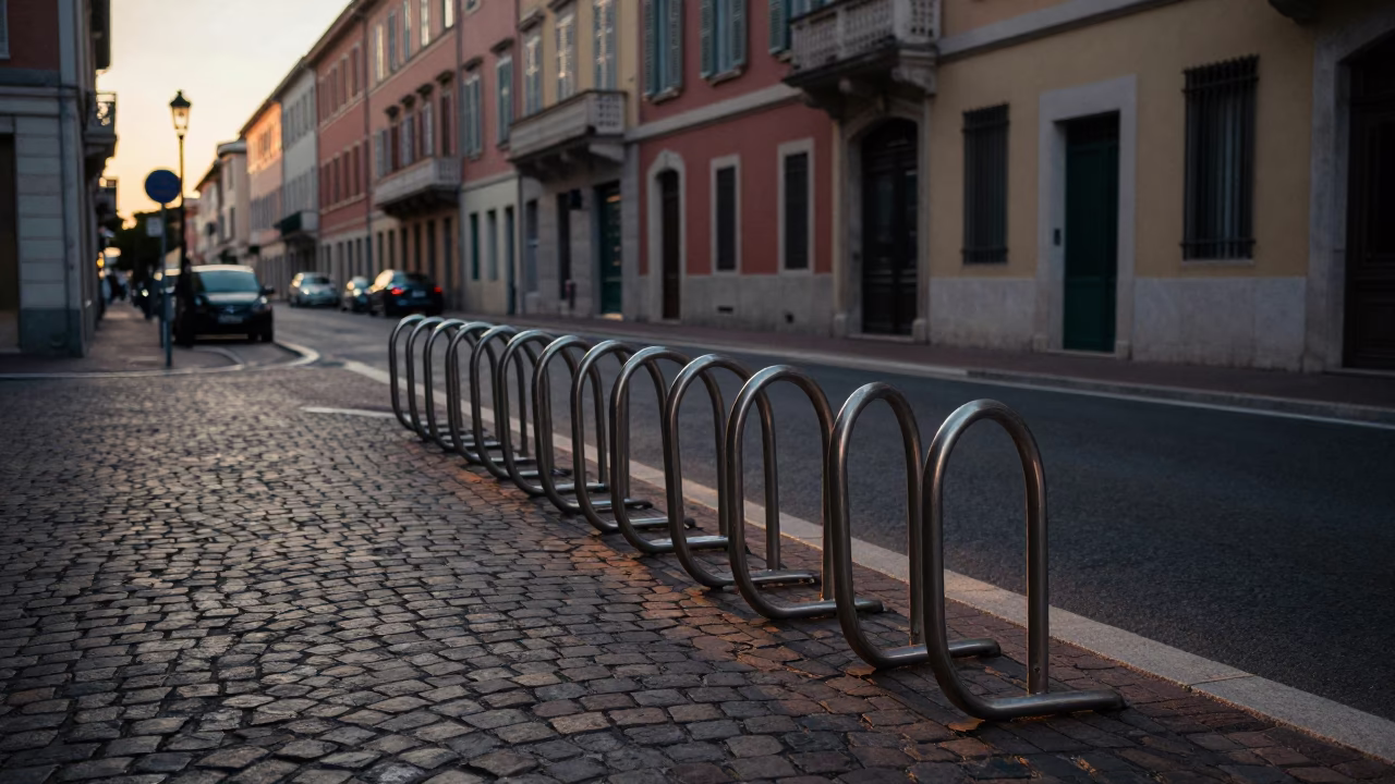 Evening Street Scene in Nice France with Bicycle Rack and Urban Details in in Nice, France
