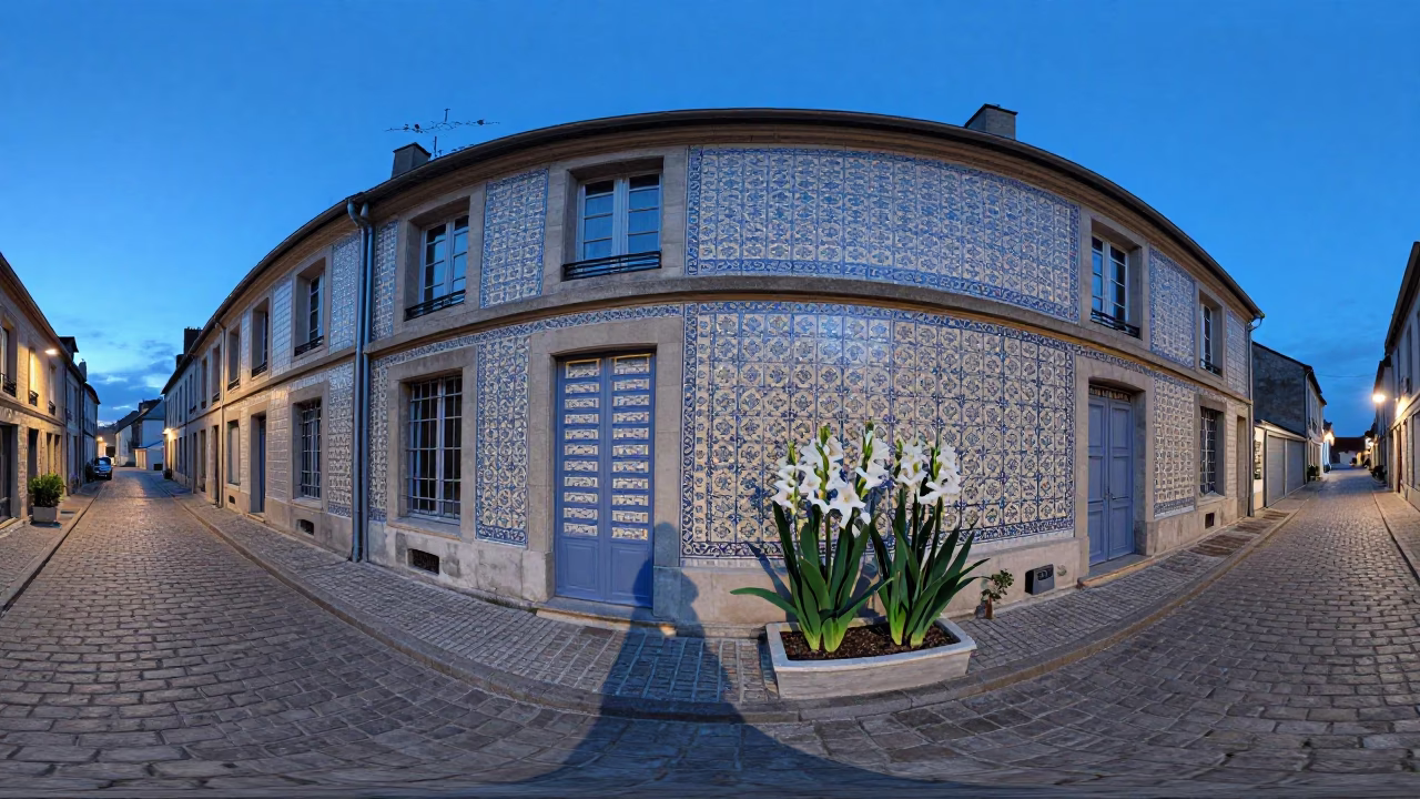 Evening Street Scene in Nice France with Ceramic Tiles and Gladiolus Flowers in in Nice, France