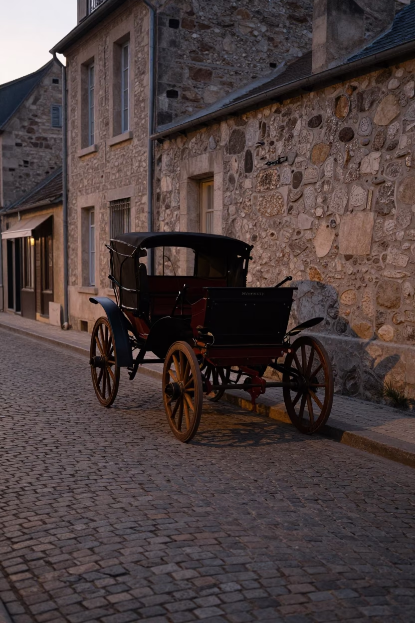 Evening Street Scene in Nice France with Cobblestones and Vintage Cart in in Nice, France