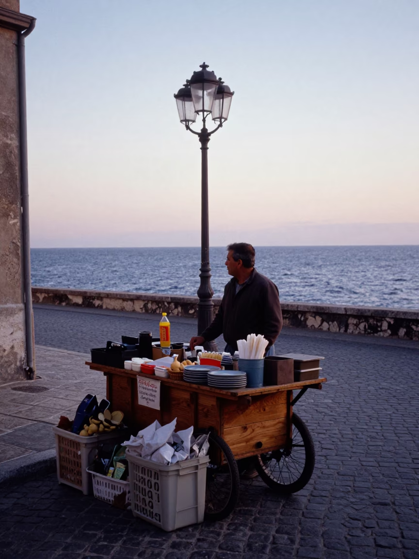 Evening Street Scene in Nice France with Local Market Goods and Coastal Ambiance in in Nice, France