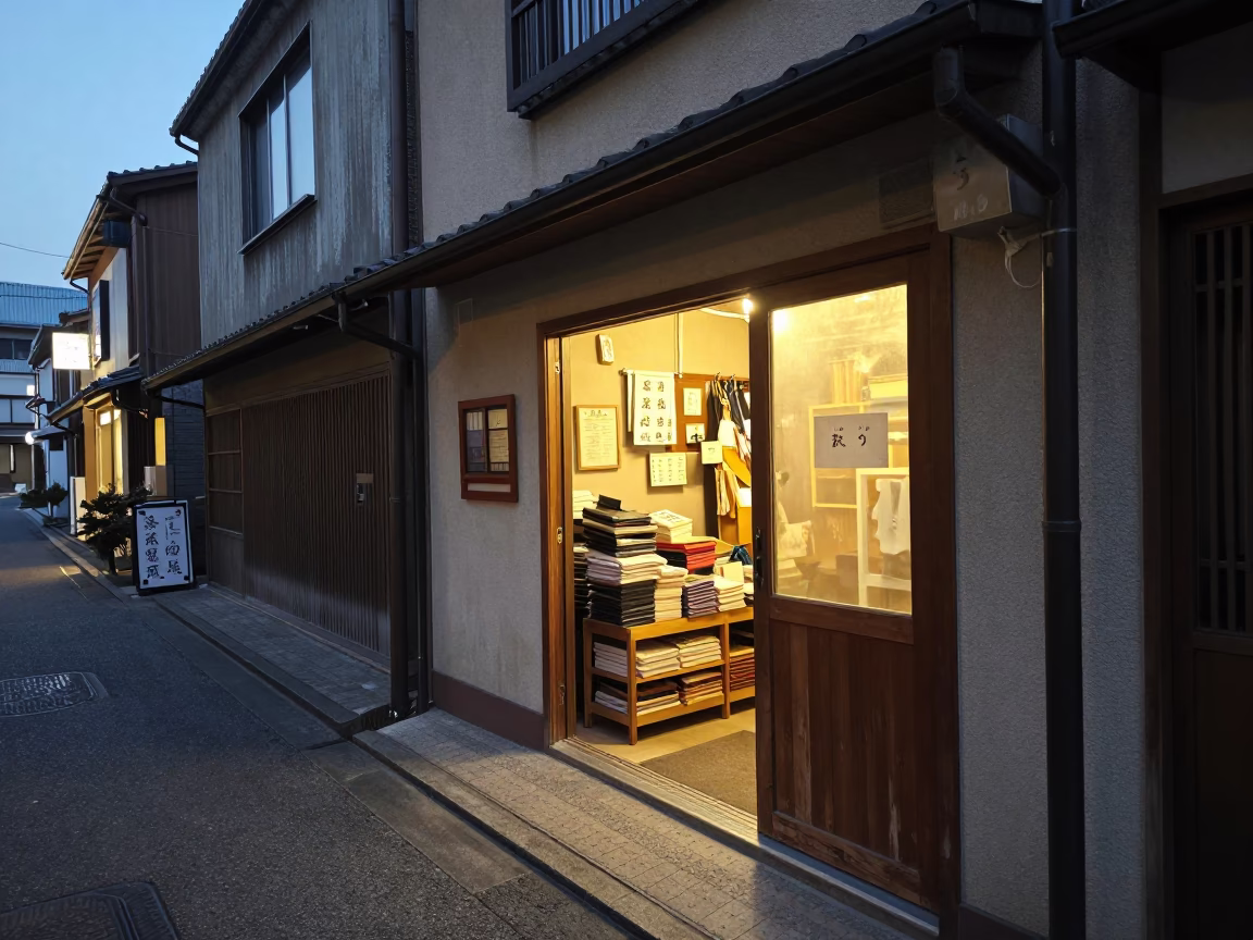 Evening Street Scene in Osaka Japan with Local Shop Details in in Osaka, Japan