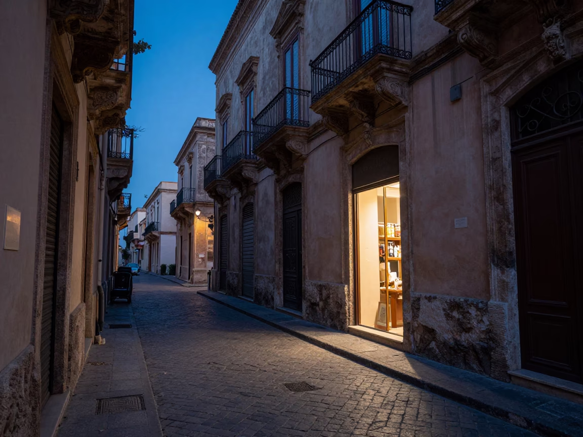 Evening Street Scene in Palermo Italy with Vintage Details and Local Life in in Palermo, Italy