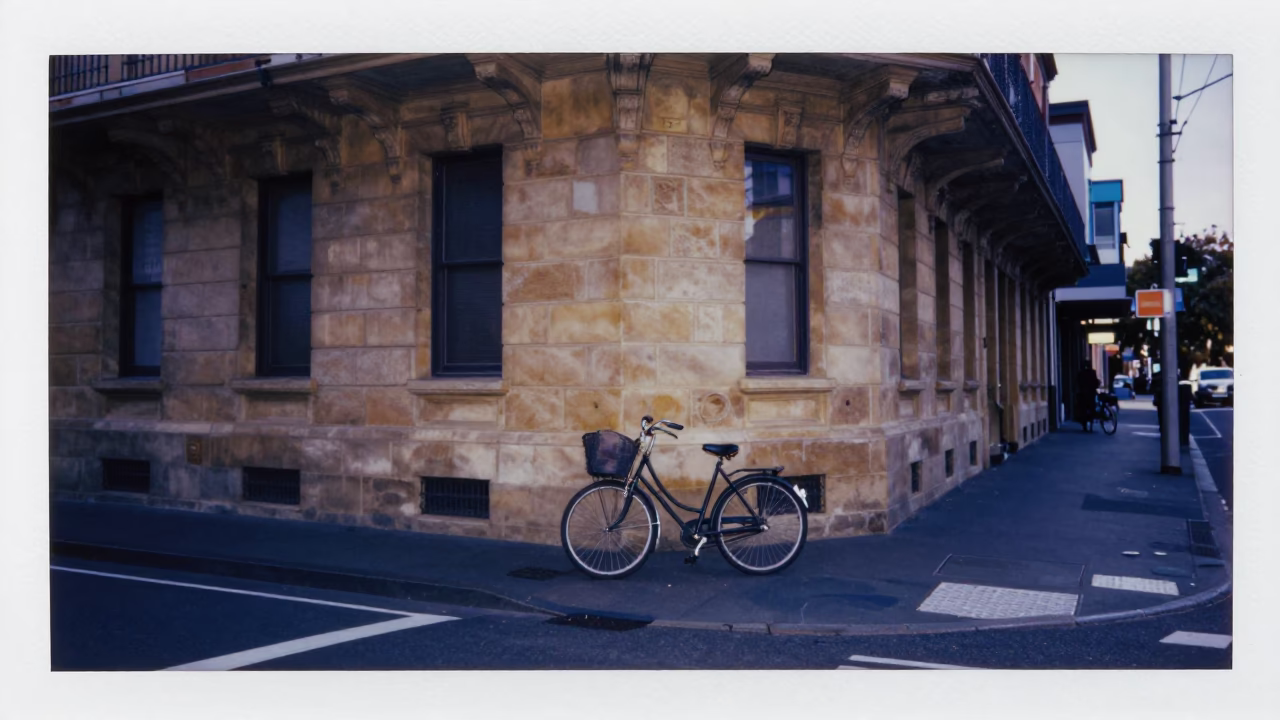 Evening Street Scene in Perth Western Australia with Vintage Bicycle and Scarf in in Perth, Western Australia, Australia