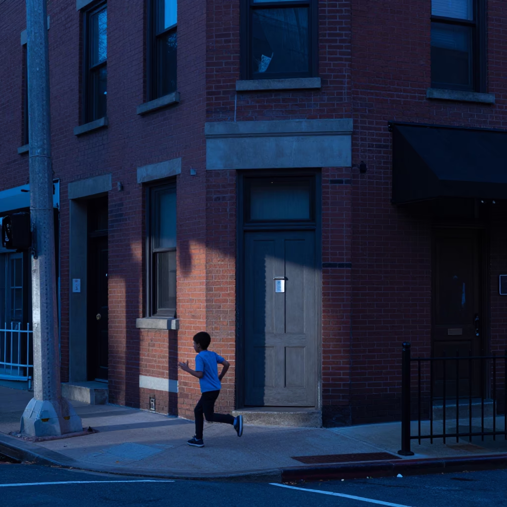 Evening Street Scene in Philadelphia Pennsylvania with Carafe and Child Flying Kite in in Philadelphia, Pennsylvania, United States
