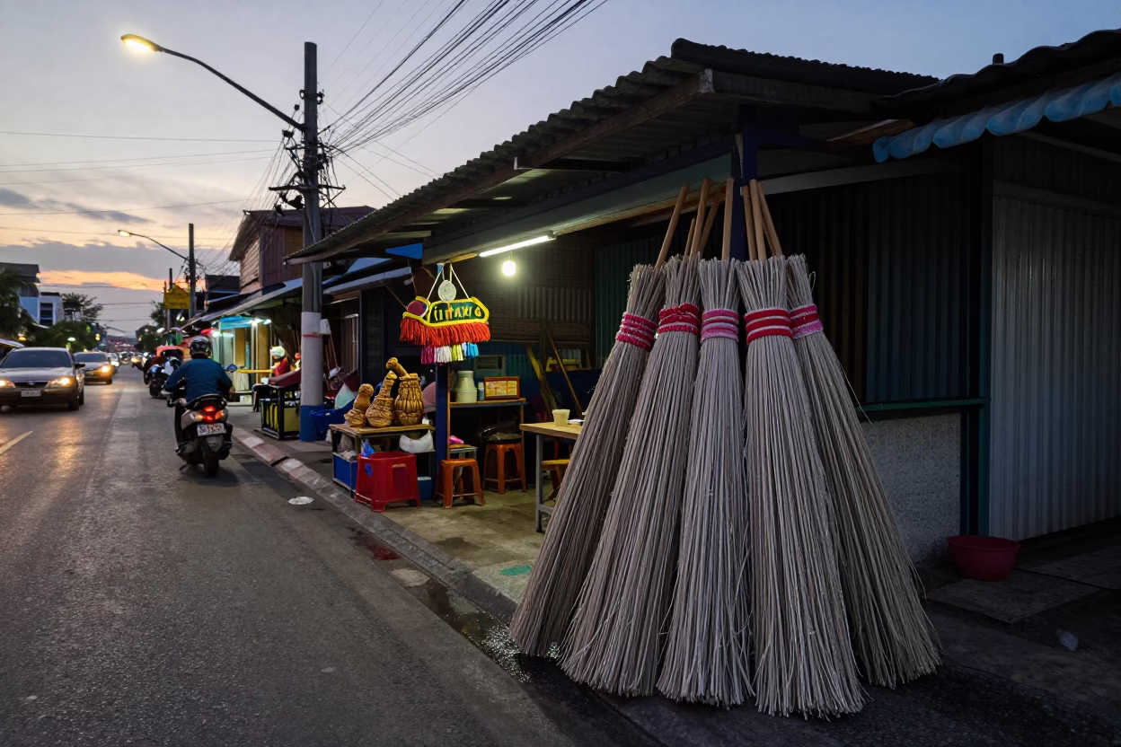 Evening Street Scene in Phuket Thailand with Mops and Local Shop in in Phuket, Thailand