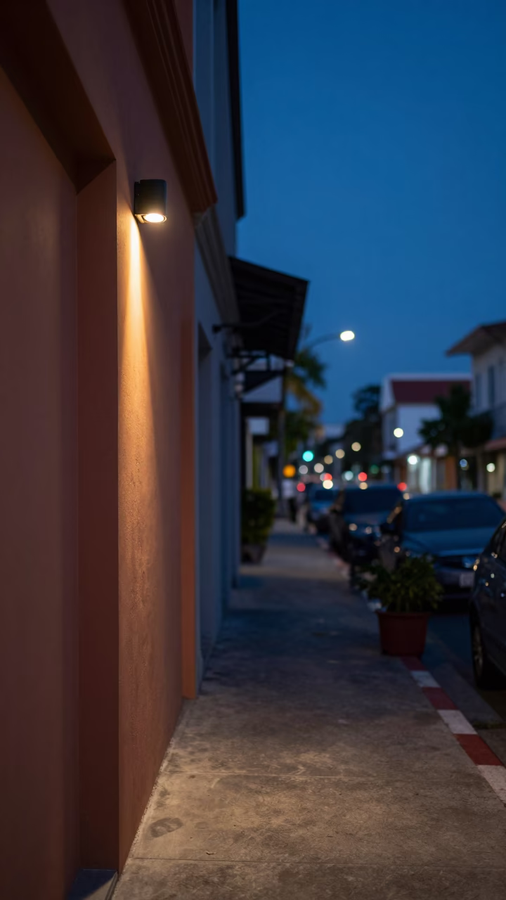 Evening Street Scene in Phuket Thailand with Night Light and Terracotta Pot in in Phuket, Thailand