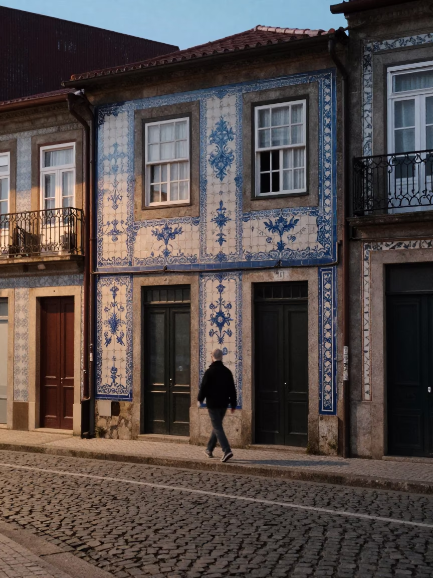 Evening Street Scene in Porto Portugal with Traditional Architecture and Local Life in in Porto, Portugal