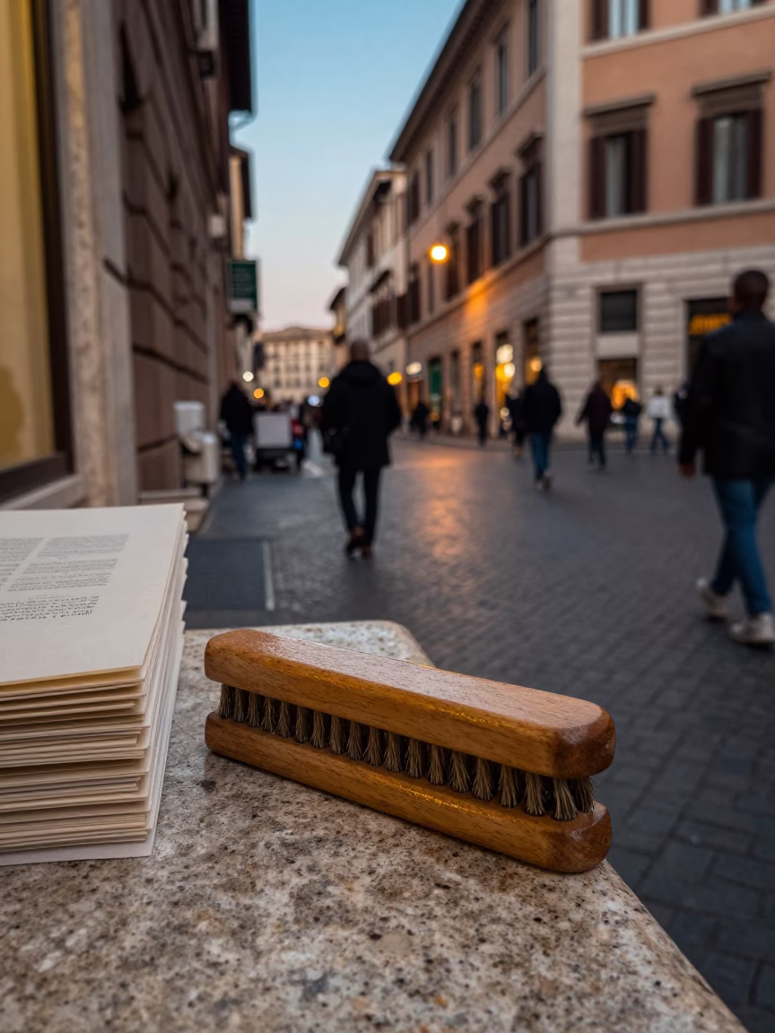 Evening Street Scene in Rome Italy with Nail Brush and Local Interaction in in Rome, Italy