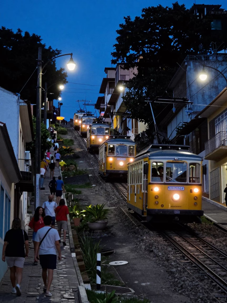 Evening Street Scene in Salvador at The Last Blue Light Of Evening in in Salvador, Brazil