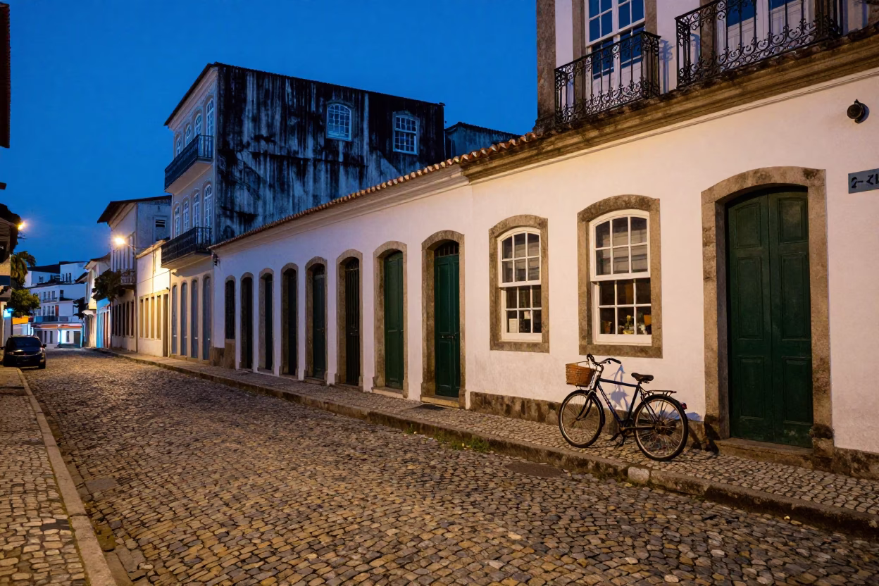 Evening Street Scene in Salvador Brazil with Bicycle and Urban Details in in Salvador, Brazil