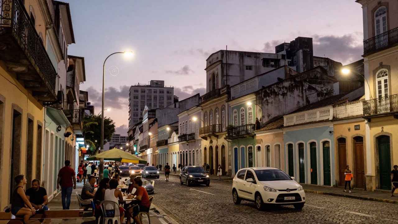 Evening Street Scene in Salvador Brazil with Local Diners and City Lights in in Salvador, Brazil