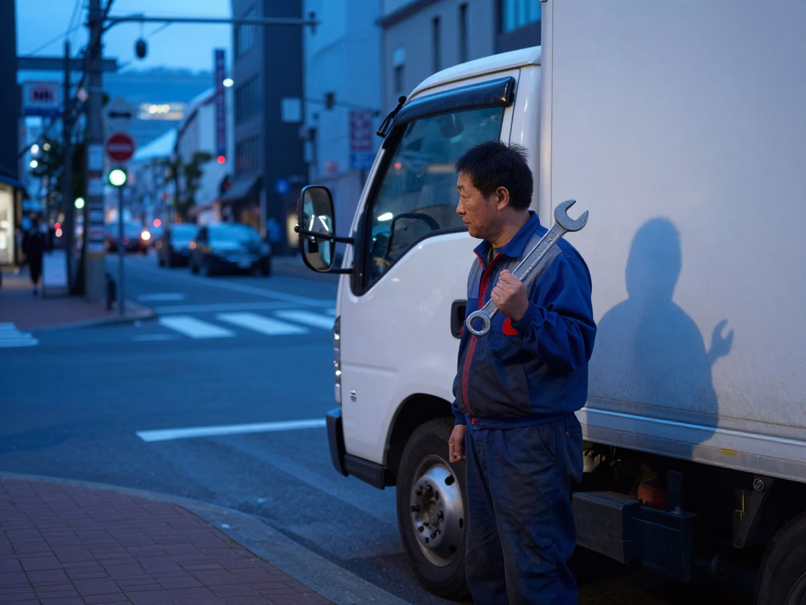Evening Street Scene in Sapporo Japan with Wrench and Bench Scraper Tools in in Sapporo, Japan