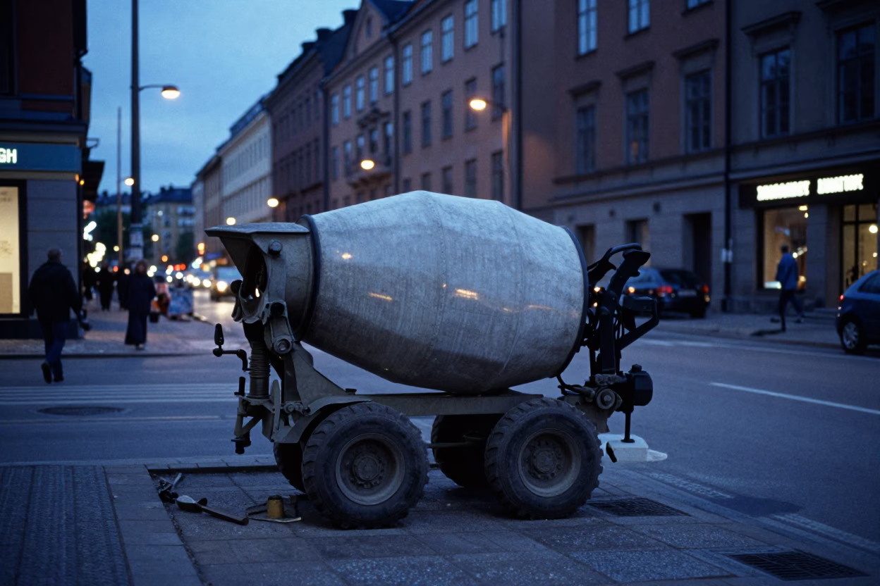 Evening Street Scene in Stockholm Sweden with Construction and Urban Life in in Stockholm, Sweden