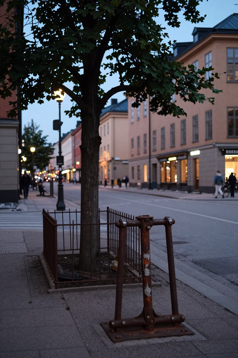 Evening Street Scene in Stockholm Sweden with Turnbuckle and Fig Tree in in Stockholm, Sweden