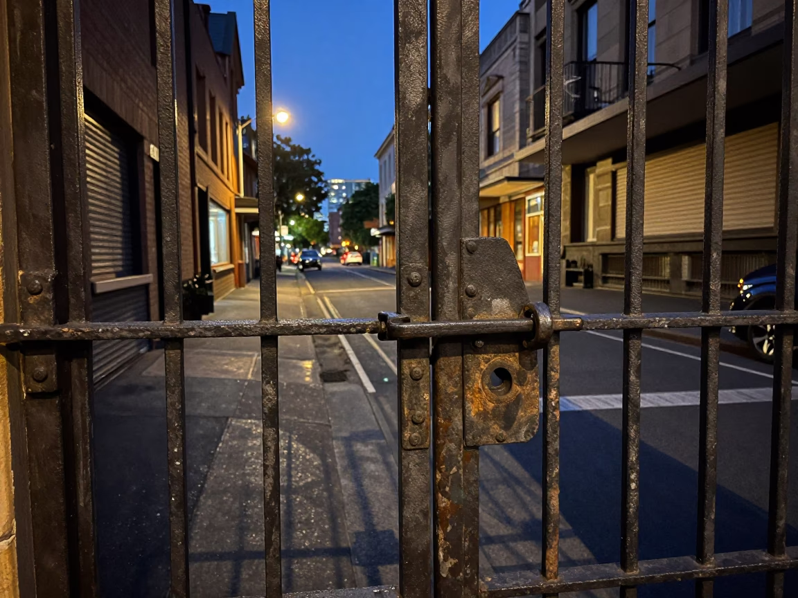 Evening Street Scene in Sydney with Garden Gate and Latch Details in in Sydney, New South Wales, Australia