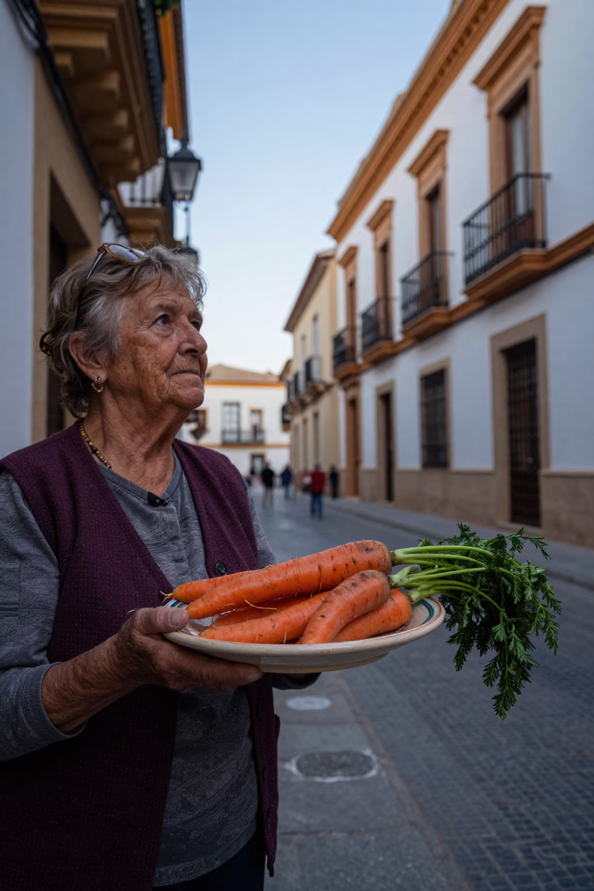 Evening Street Scene in Valencia Spain with Ceramic Plate and Carrots in in Valencia, Spain