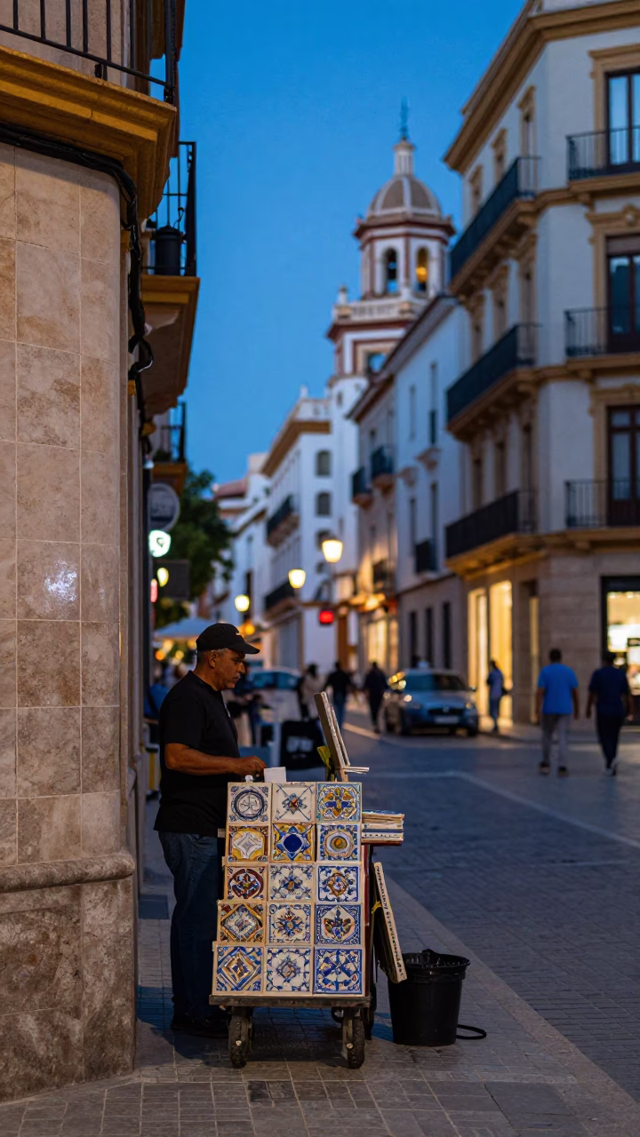 Evening street scene in Valencia Spain with ceramic tiles and local culture in in Valencia, Spain