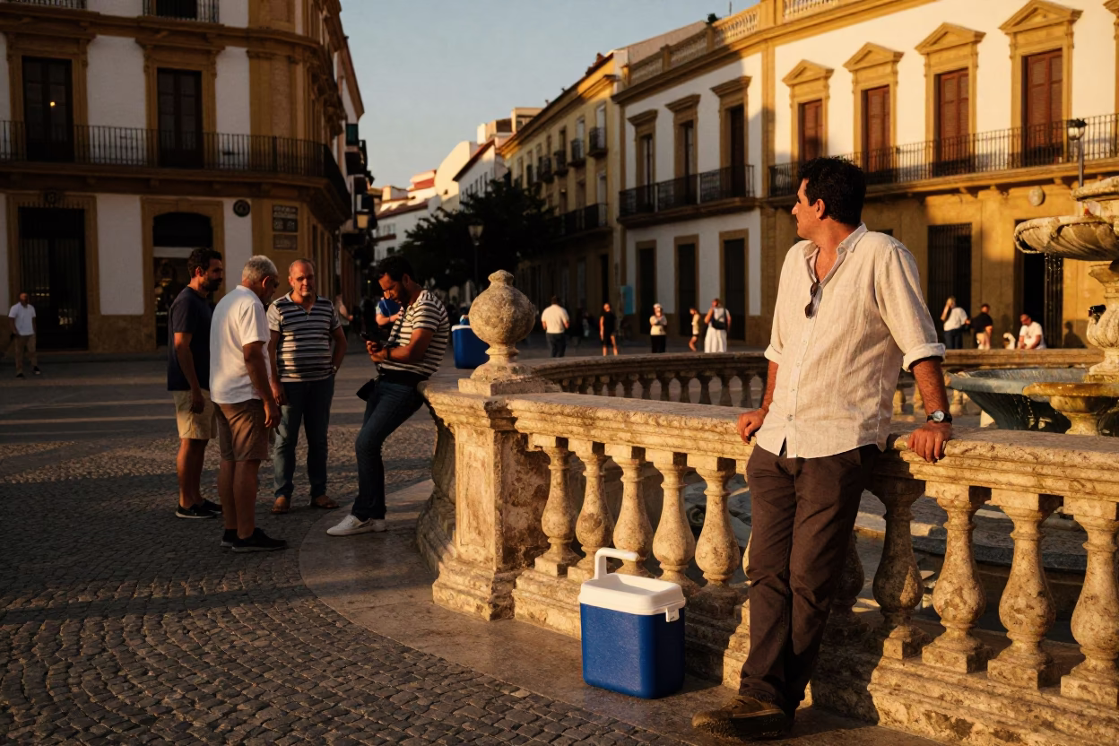 Evening Street Scene in Valencia Spain with Cooler Jug and Local Interaction in in Valencia, Spain