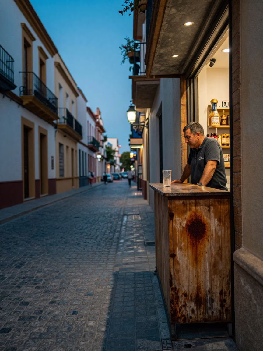 Evening Street Scene in Valencia Spain with Glass Tumbler and Rust in in Valencia, Spain