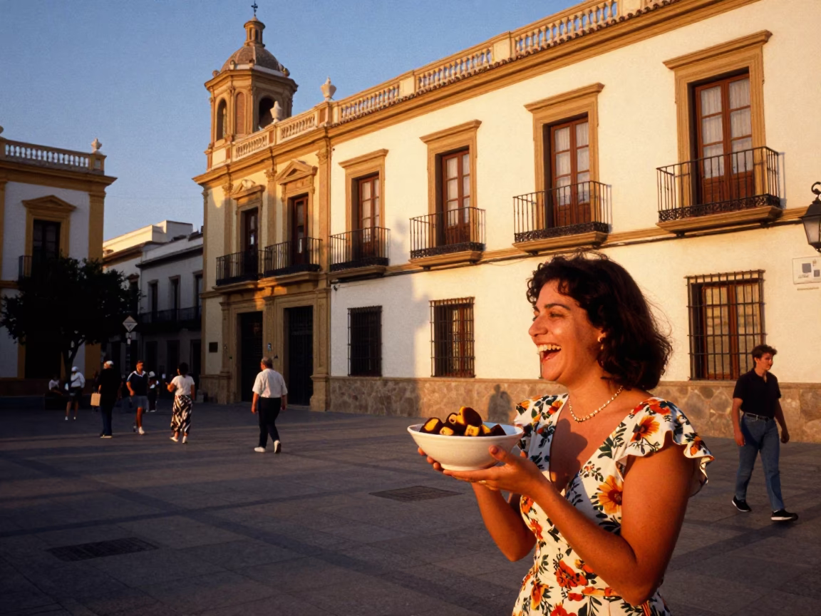 Evening street scene in Valencia Spain with local food and historic architecture in in Valencia, Spain