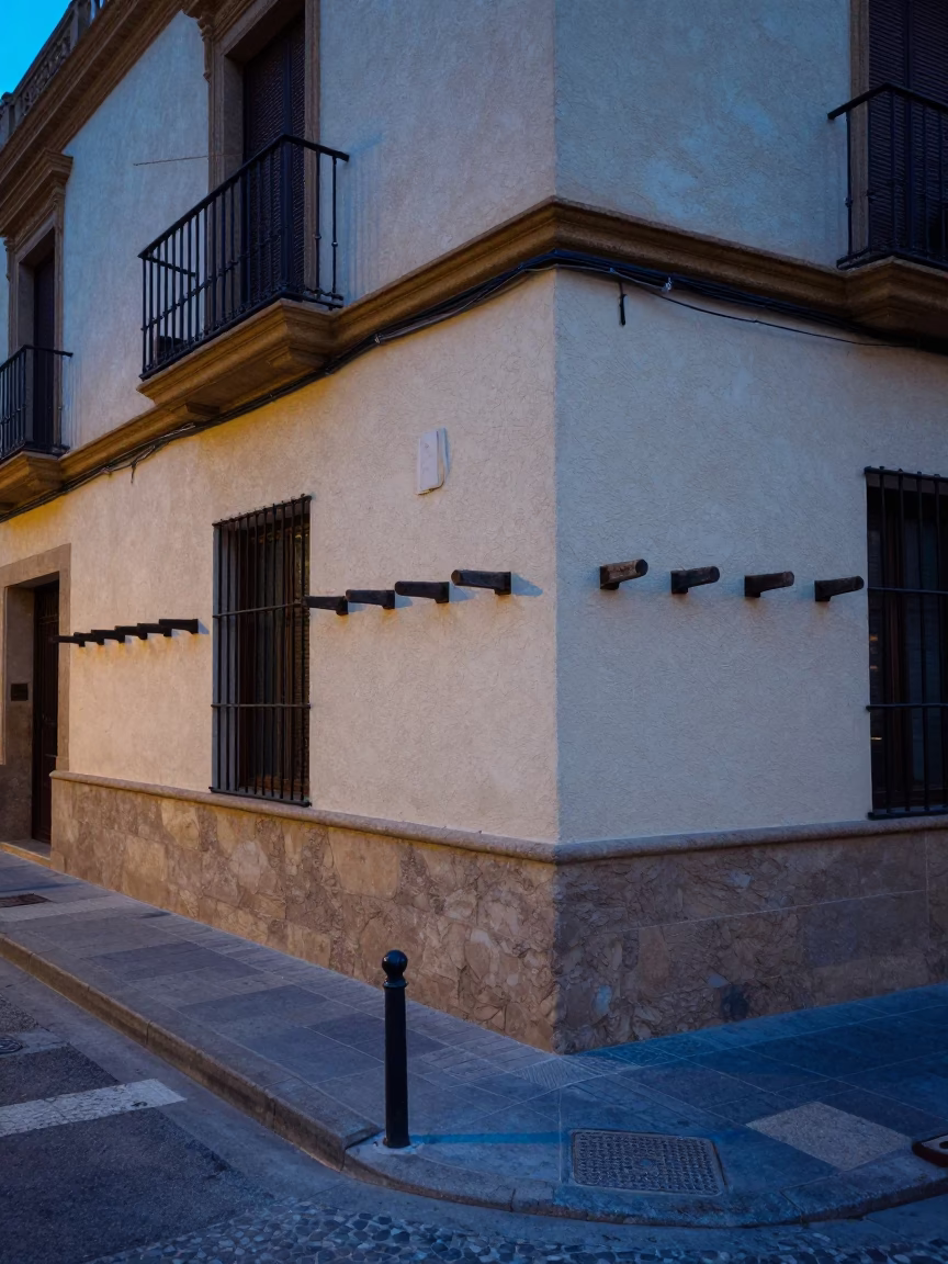 Evening Street Scene in Valencia Spain with Peg Rails and Tin Box in in Valencia, Spain