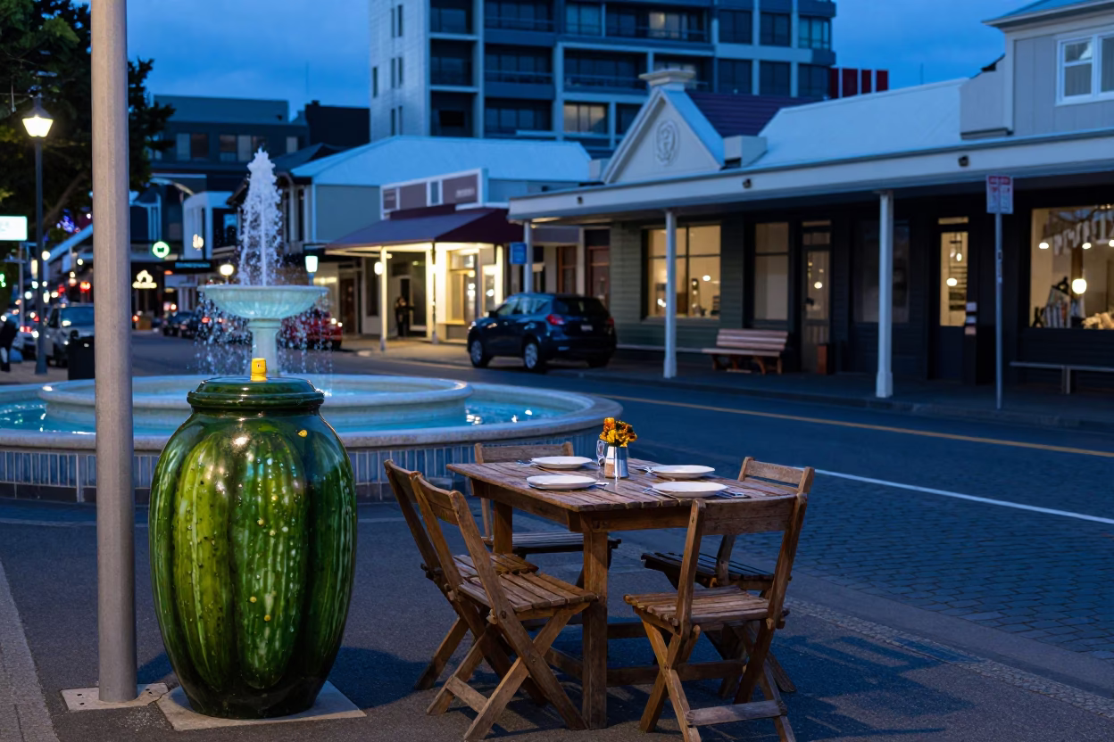 Evening Street Scene in Wellington New Zealand with Pickle Jar and Fountain Pen in in Wellington, New Zealand