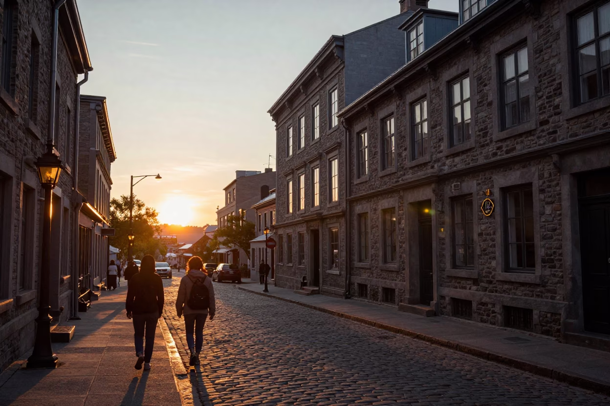 Evening Stroll at As The Sun Drops Toward The Horizon in Montreal in in Montreal, Quebec, Canada