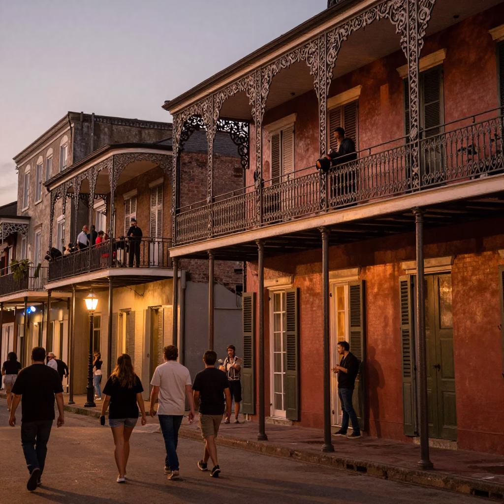 Evening Stroll in New Orleans at Copper-toned Light Before Dusk in in New Orleans, Louisiana, United States
