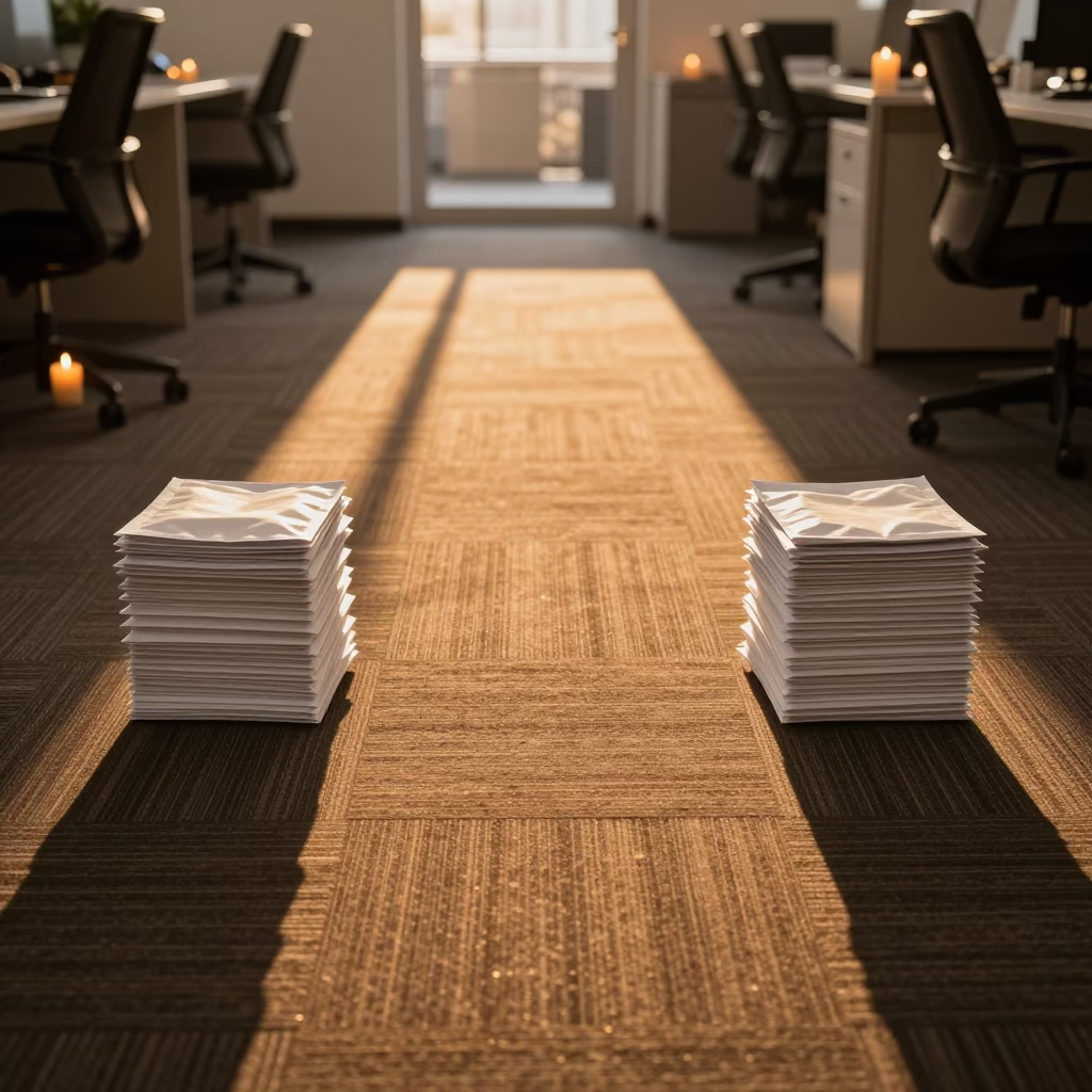 Evening Sunlight Over Office Board Packet Stack in inside a coworking floor in Abu Dhabi