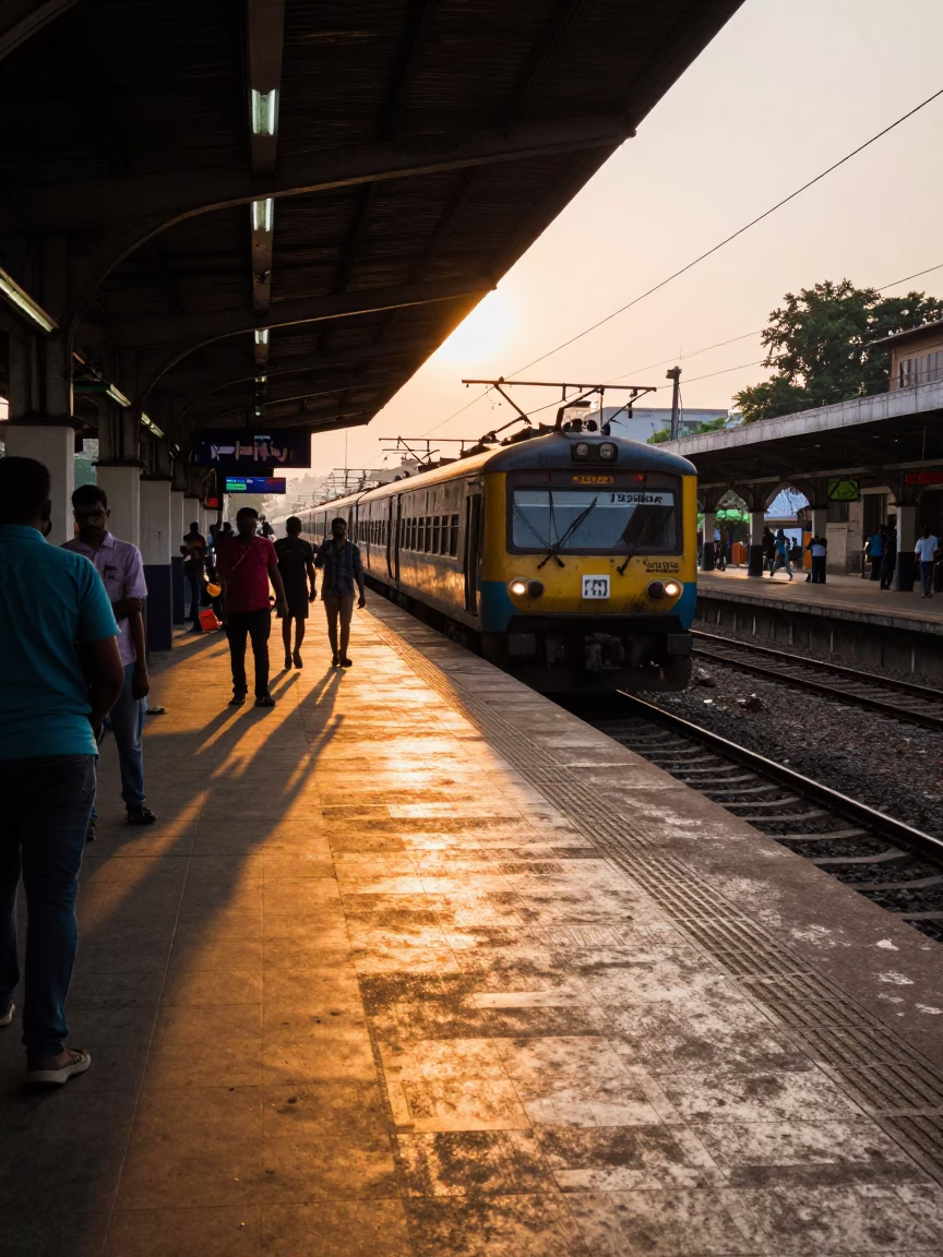 Evening Sunlight Stripes on Concrete Platform in Chennai India Urban Scene in in Chennai, India