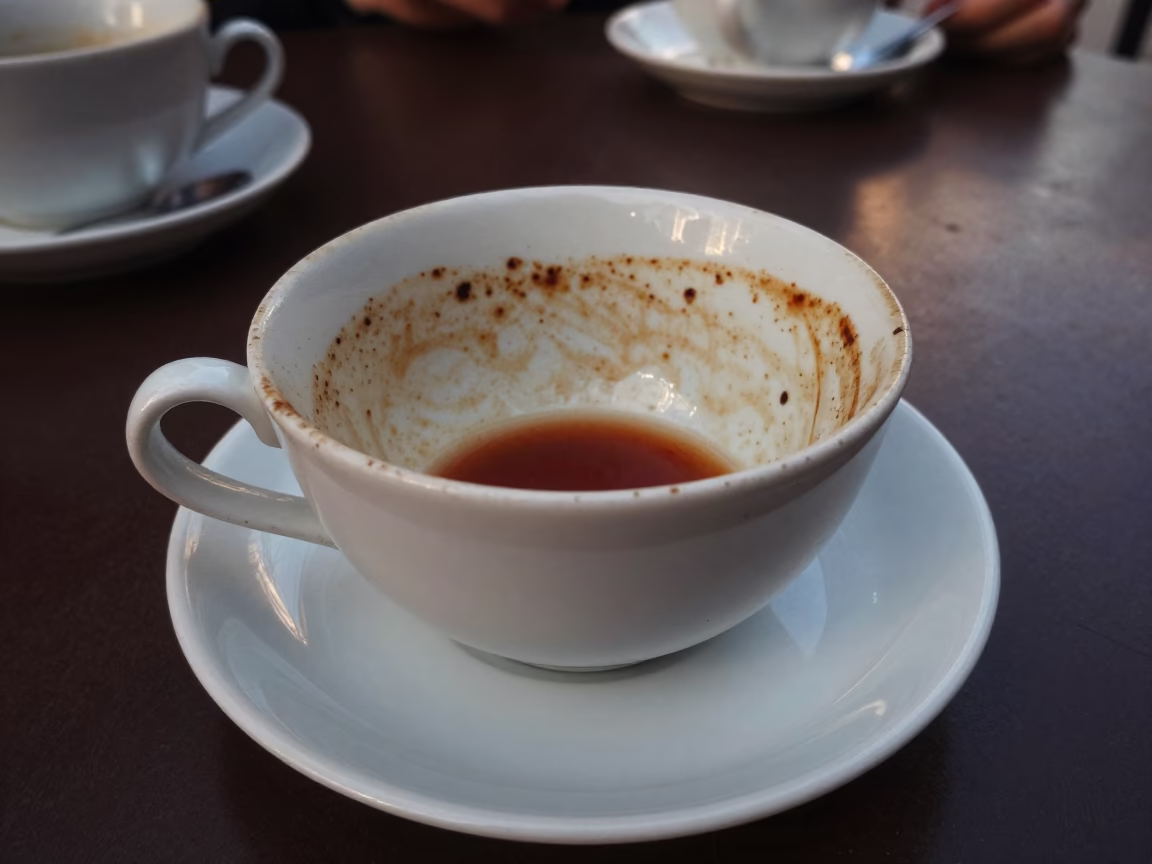 Evening Tea Stains on Porcelain at Izmir Konak Square Cafe in in Izmir, Turkey