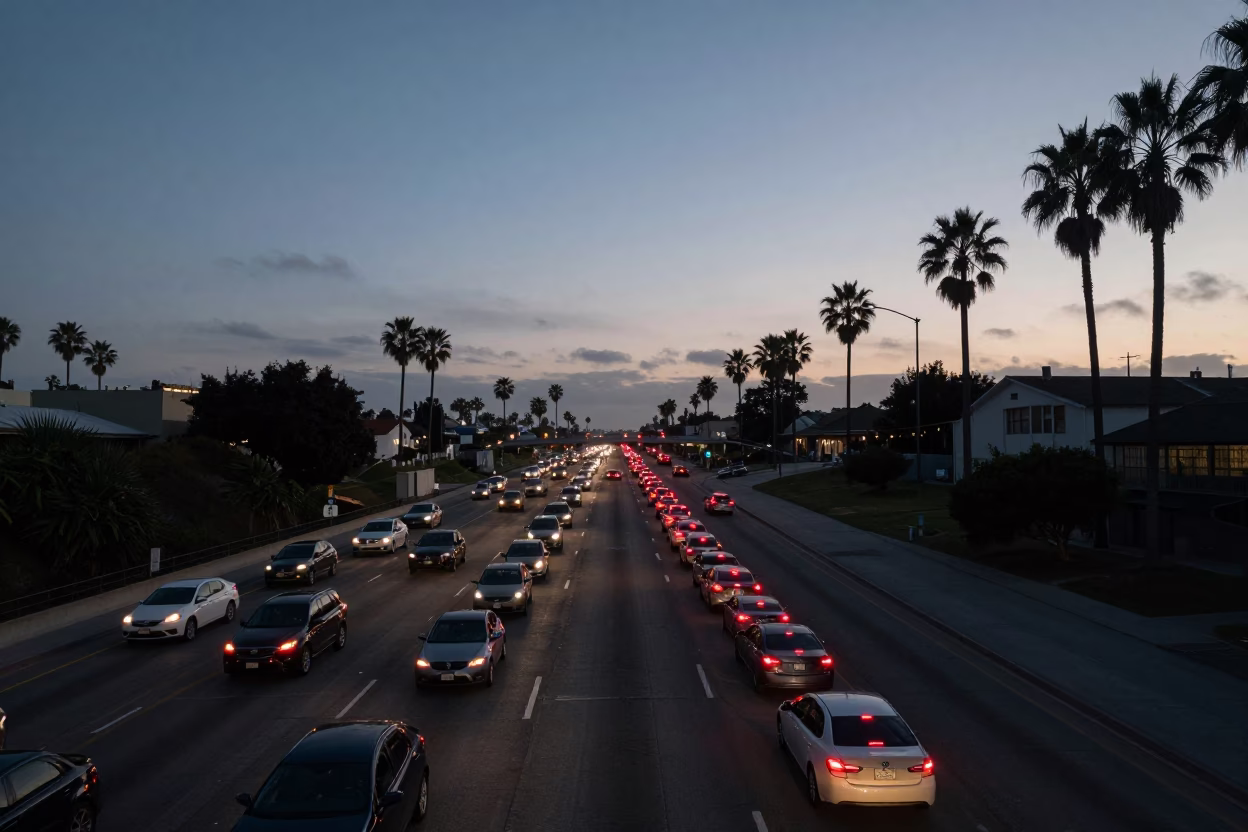 Evening Traffic in San Diego at The Early Evening Light in in San Diego, California, United States