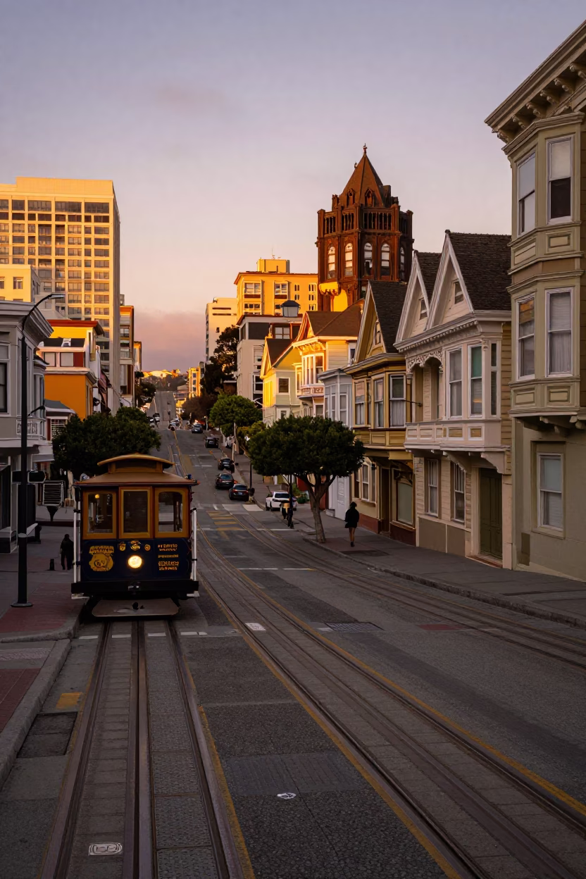 Evening View in San Francisco at Honeyed Evening Light in in San Francisco, California, United States