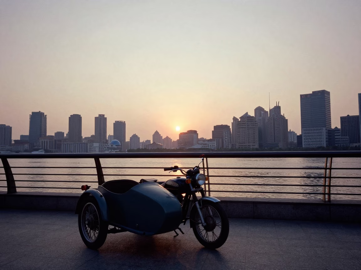 Evening View in Shanghai at As The Sun Drops Toward The Horizon in in Shanghai, China