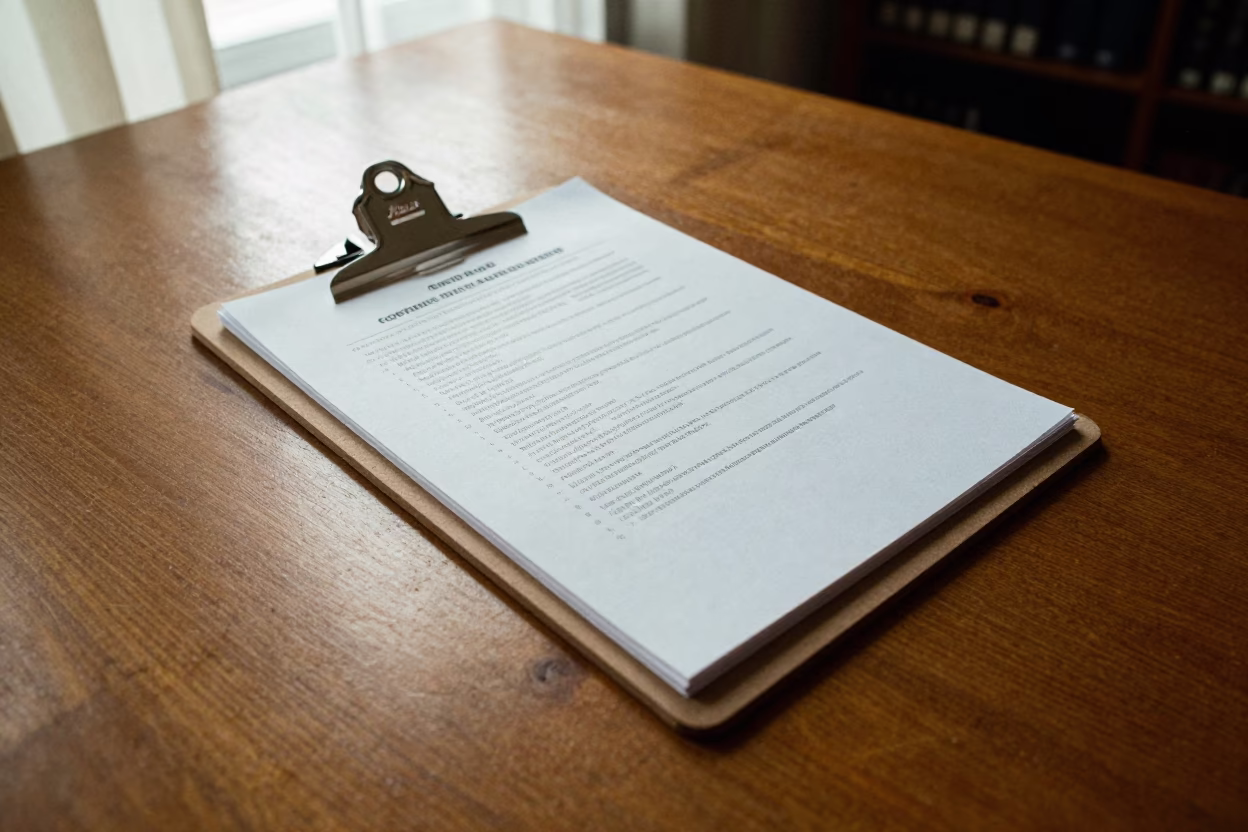 Executive Clipboard Stand on Dusty Library Table in on a dusty library table in Aba