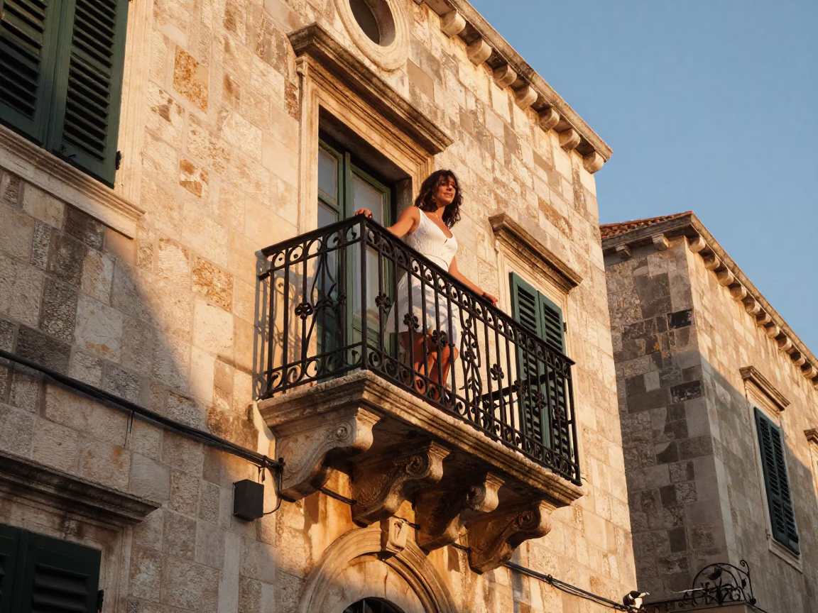 Exiting Balcony in Dubrovnik at Golden Hour in in Dubrovnik, Croatia