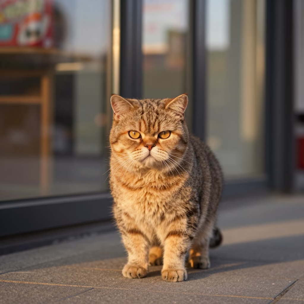 Exotic Shorthair Portrait on Lome Path in along a quiet park path with soft open shade and a clean background in Lome