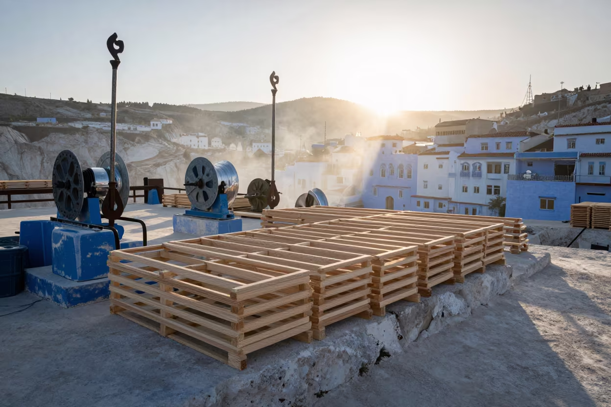 Export Stamp Trays on Quarry Ledge at Dawn in on a quarry ledge near Chefchaouen