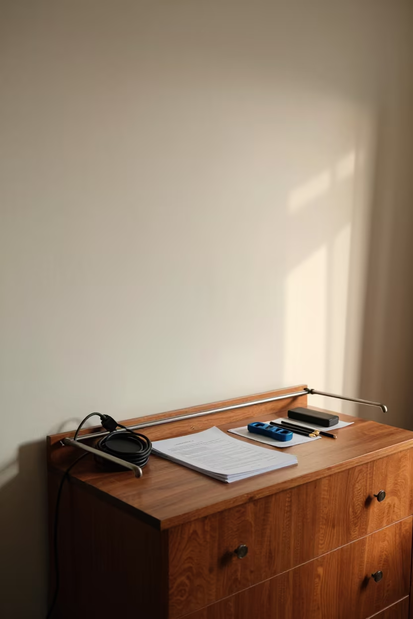 Extension Cord Drying Bar Manila Morning in on a hotel dresser in Poblacion, Manila