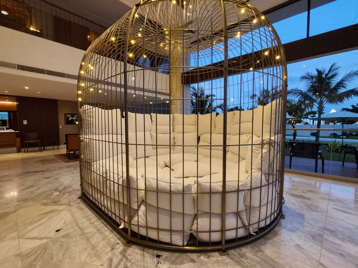 Extra Pillow Cage in Natal Hotel Lobby Dawn in inside a hotel lobby in Natal