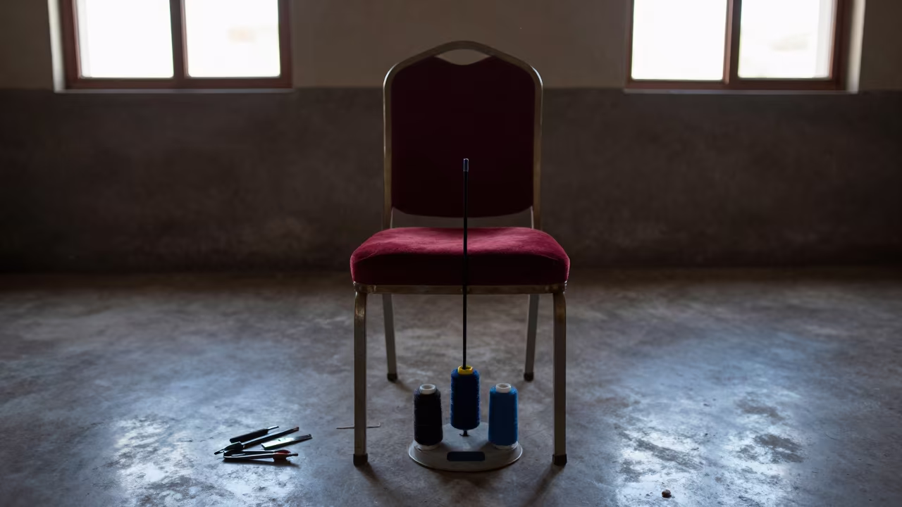 Eyebrow Thread Spool Stand on Velvet Chair in on a velvet chair near Nouakchott
