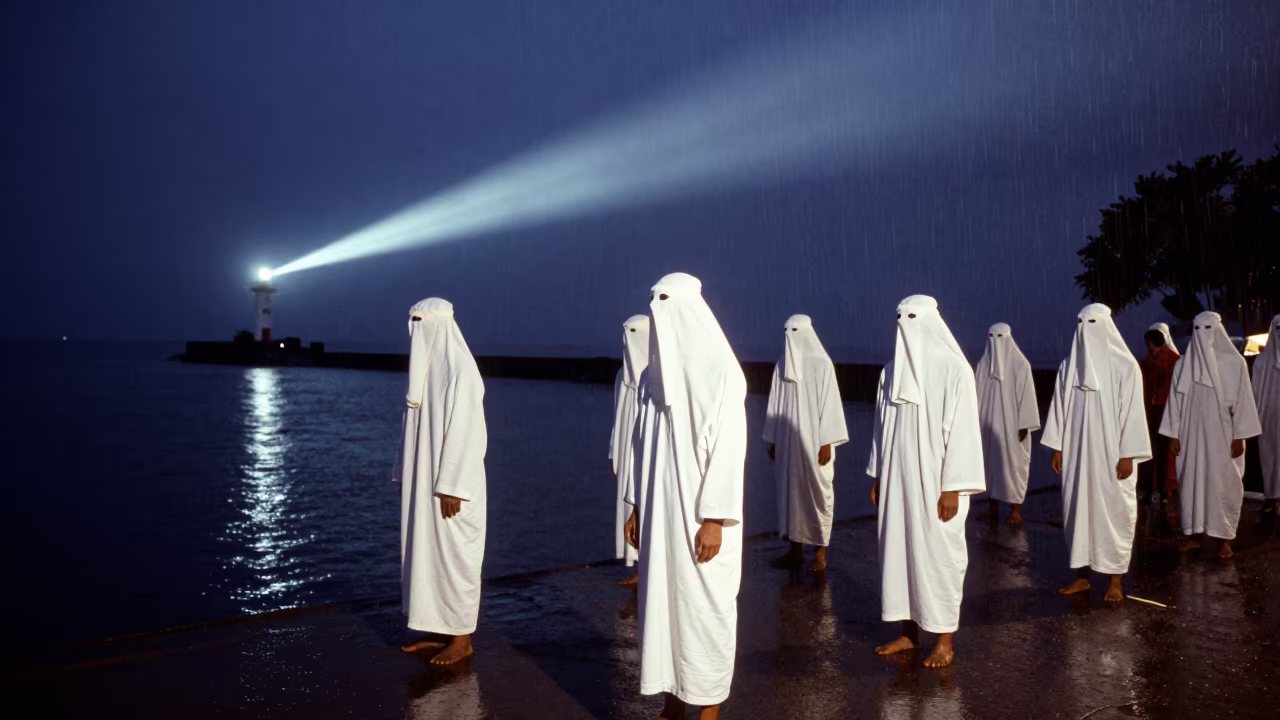Eyo Masquerades Tawau Predawn Drizzle in at a waterfront celebration in Tawau