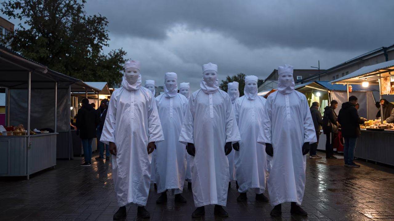Eyo Masquerades in Yekaterinburg Night Market in at a night market in Yekaterinburg