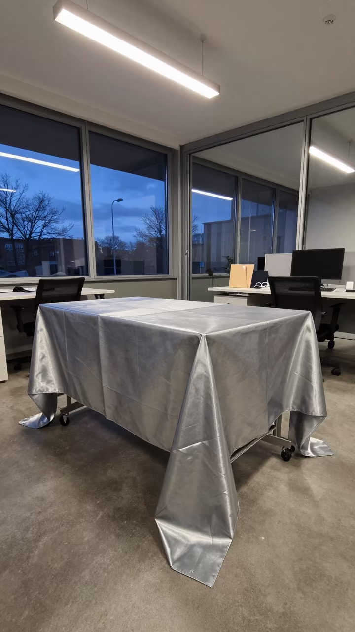 Fabric-Bending Metal Clip in Hamburg Office in inside an open-plan office bay in Hamburg