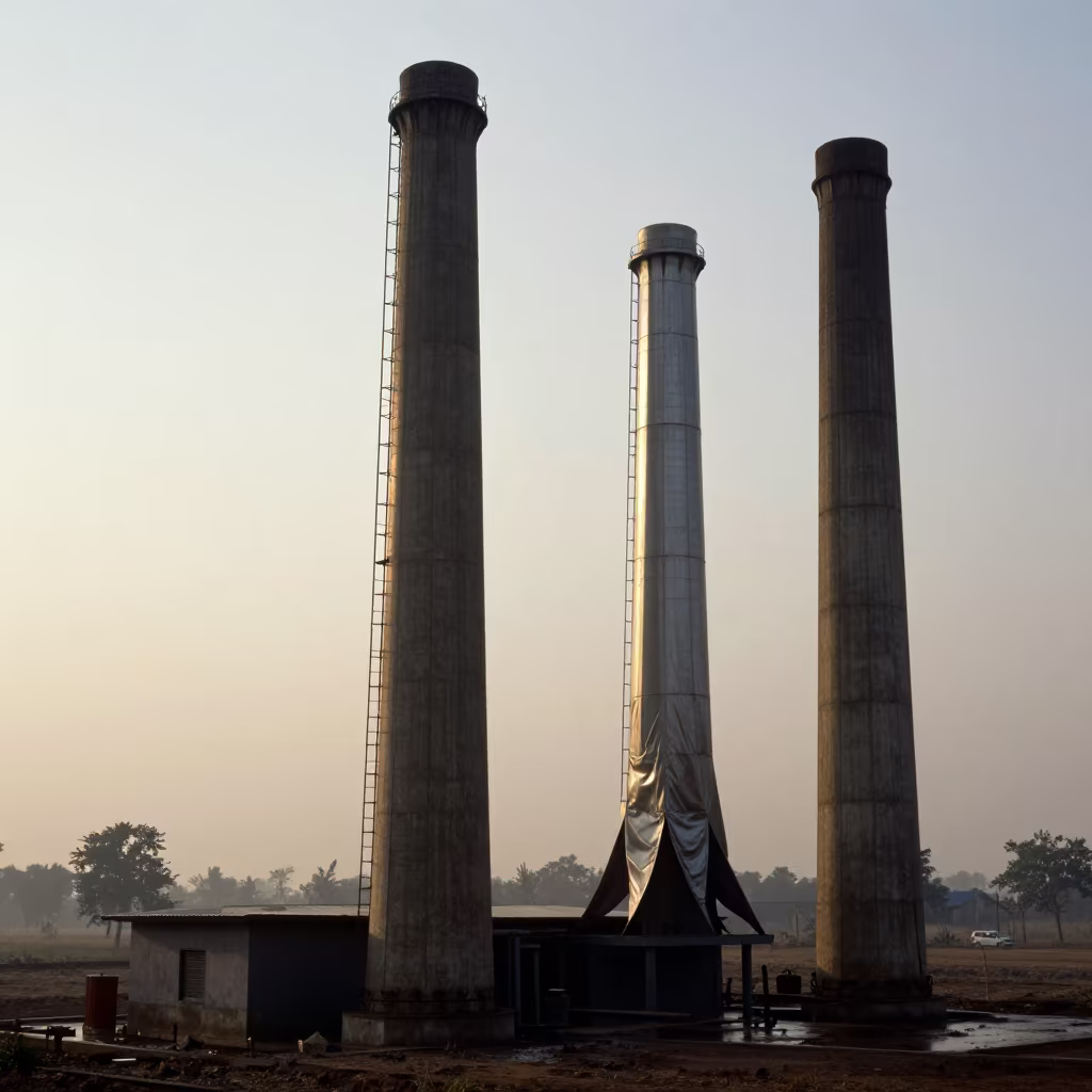 Fabric Chimney Dawn Water Tower Madhya Pradesh in beside a water tower ladder in Madhya Pradesh