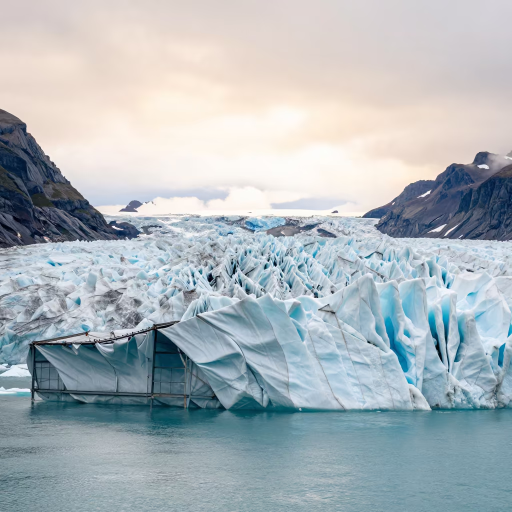 Fabric Metal Glacier Calving in Oslo Valley in across a wide valley floor near Oslo