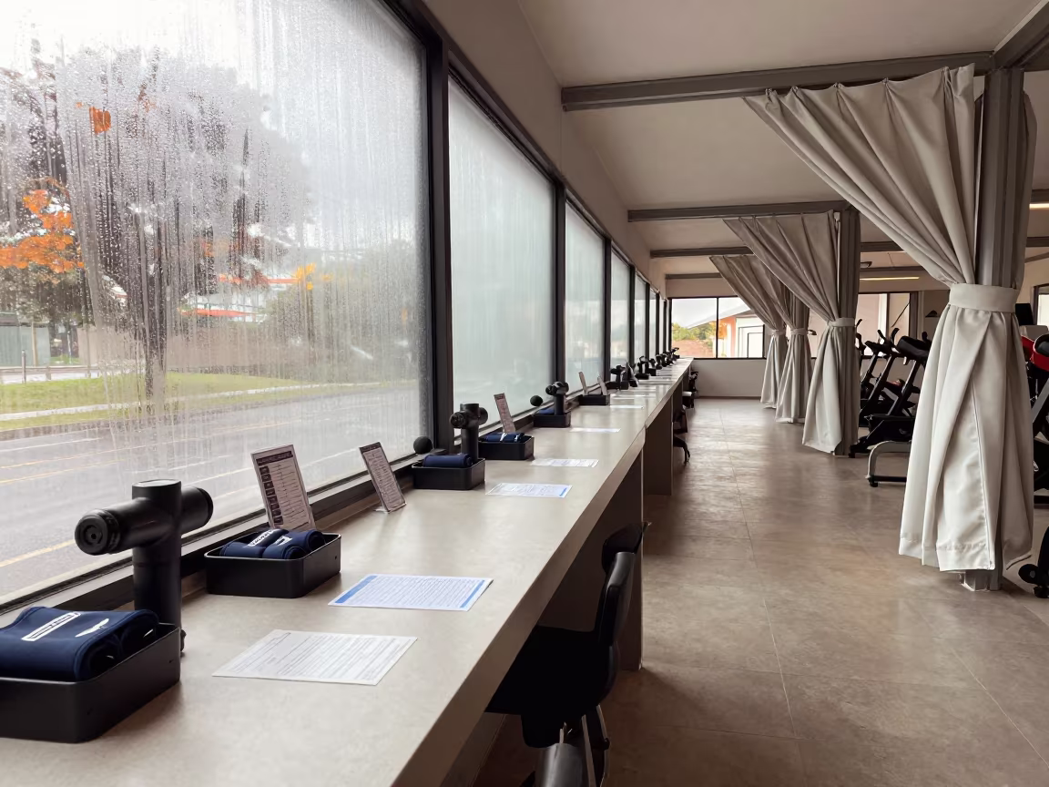 Fabric Metal Recovery Station Spin Studio Curitiba in inside a spin studio under class lights near Curitiba
