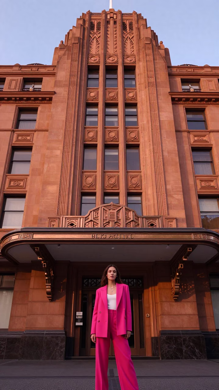Facade Bathed in Melbourne at Copper-toned Light Before Dusk in in Melbourne, Victoria, Australia