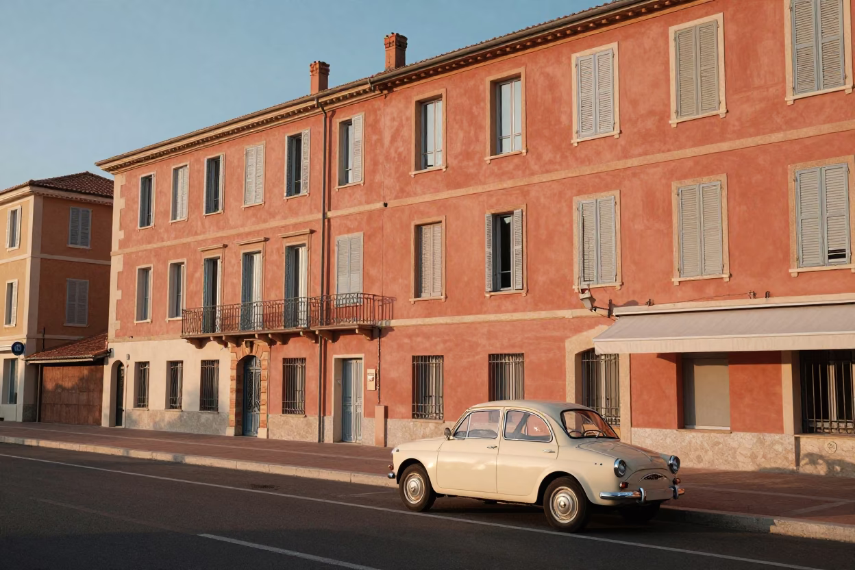 Facades in Nice at As First Light Reaches The Scene in in Nice, France