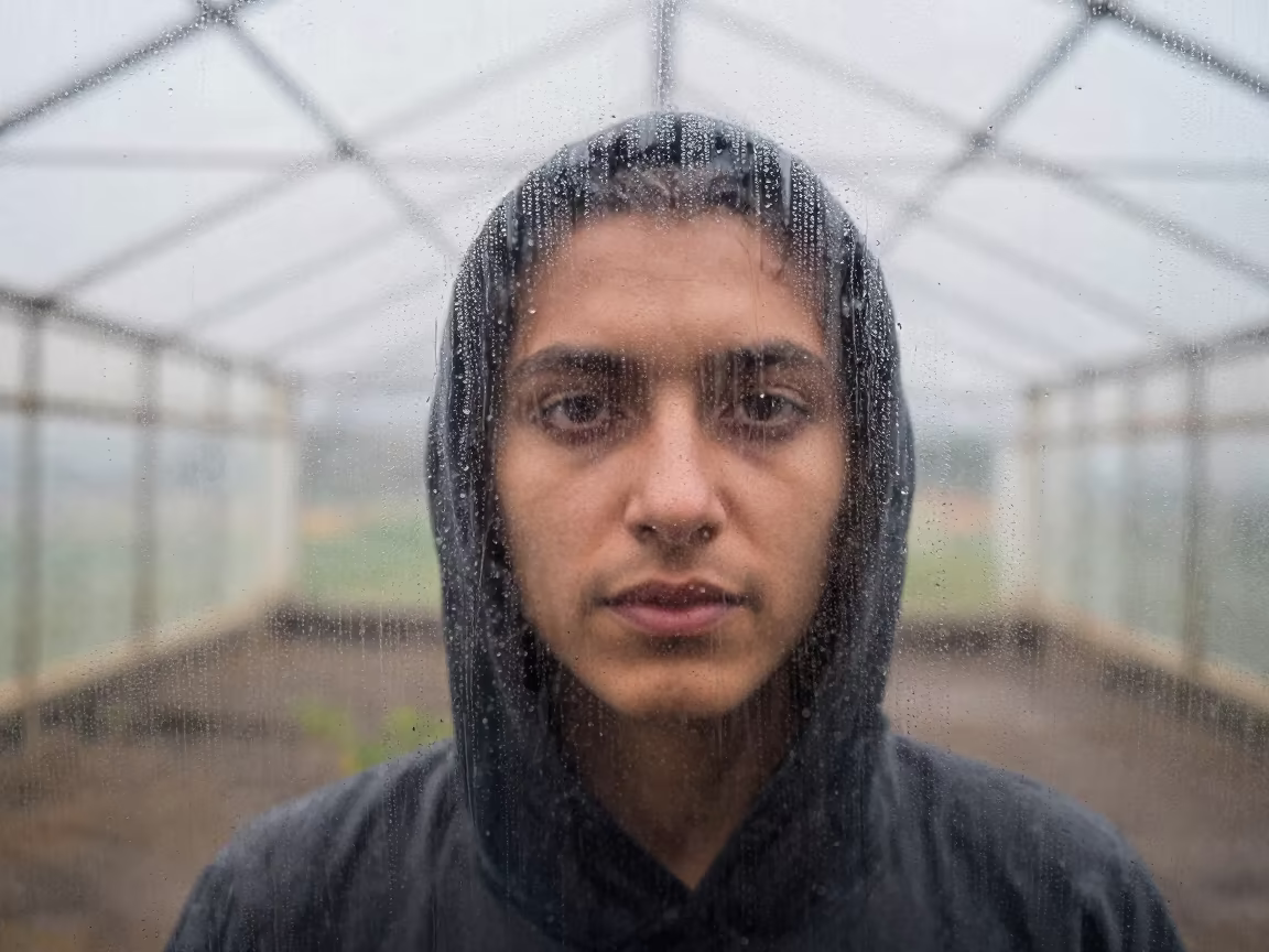 Face Half Hidden by Greenhouse Condensation in Aden in in Aden